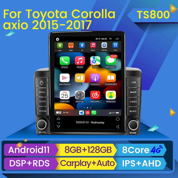 Rádio DVD de carro Android 11 Player para Toyota Corolla Axio Fielder 2015 2016 2017 Tesla Style Multimedia Video Stéreo 2din GPS