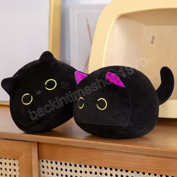 Runde schwarze Katze Plüschtier weiche Kawaii Anime Plüsch Kissen schöne Cartoon Kätzchen gefüllte Puppe Mädchen Valentinstag Geburtstagsgeschenk