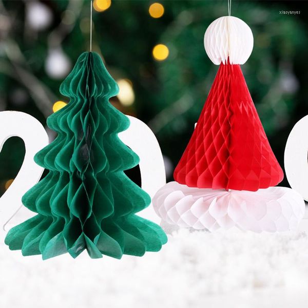 Decorazioni natalizie Decorazione a nido d'ape Palla di carta Cappello Albero Festa Anno Ornamenti pendenti