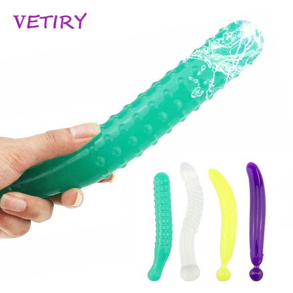 Itens de beleza vetiry long silicone vibrador de vegetais mole vibradores anal plug plug plug vagina massager haste sexy brinquedos para mulheres maturbação feminina