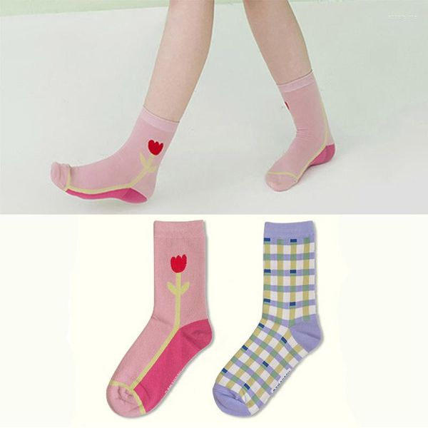 Herrensocken Frühlings- und Sommer Big Magic Tree hy Elegantes kleines Blumengitter frische Ins süße japanische Baumwolle in der Röhre