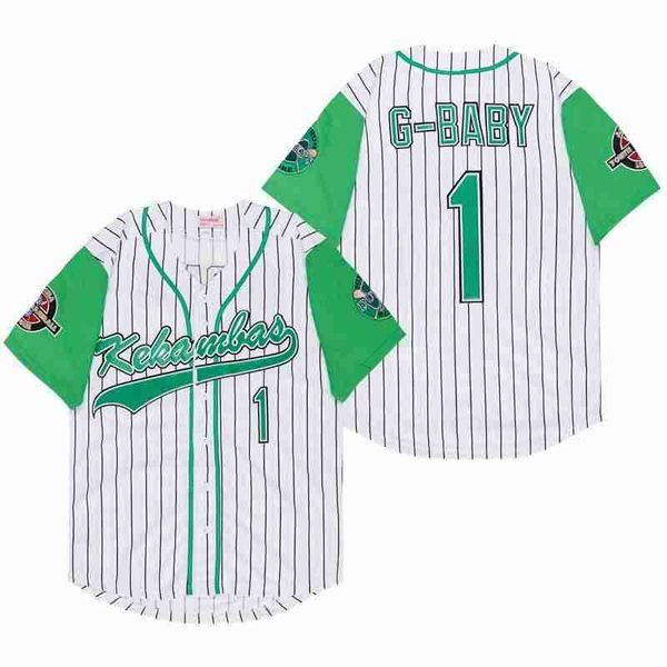 Camisas de beisebol Kekambas masculino # 1 G-Baby Jarius Evans Hardball Movie Baseball Jersey costurada branco preto S-3XL