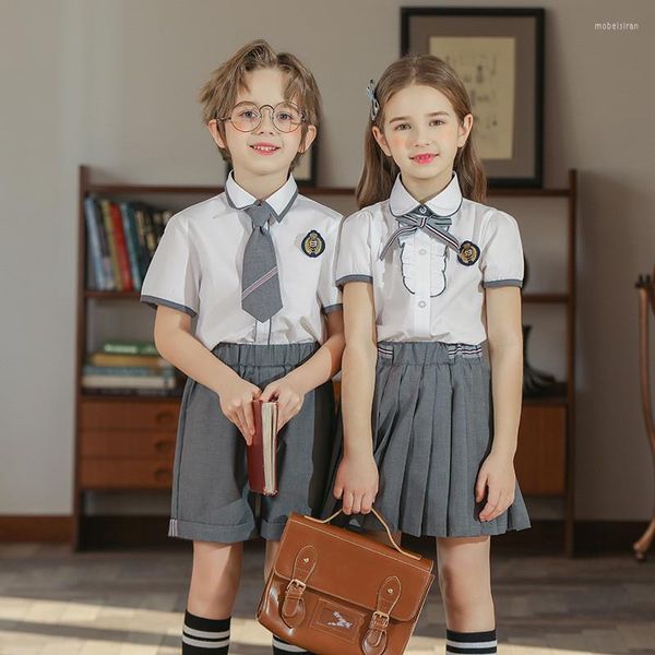 Giyim setleri çocuk okul üniformaları kolej tarzı kolektif moda trend İngiliz kostümleri kız etekler erkek pantolon gömlekler 2022