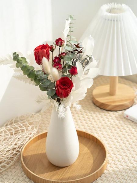Fiori decorativi per sempre Rosa peonia conservata foglia di felce ramo di fiori bouquet essiccato naturale per la decorazione domestica di nozze regali di arredamento della camera