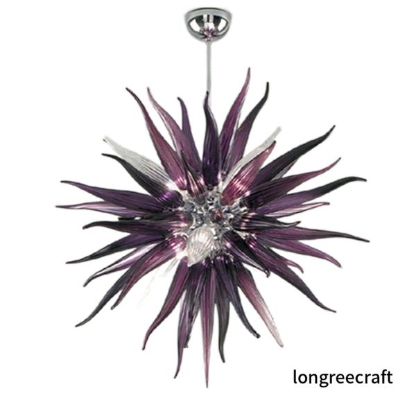 Lampade a sospensione in cristallo contemporanee Colore viola scuro Lampadario soffiato a mano Lampadario a forma rotonda in vetro stile Murano Lampadari a LED Illuminazione Apparecchio a sospensione LR583