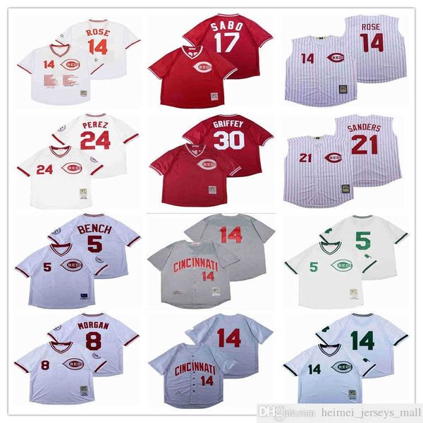 Maglie da baseball retrò da uomo 13 dave concepcion 5 johnny bench 30 ken griffey 8 joe morgan esh pullover cucito di alta qualità