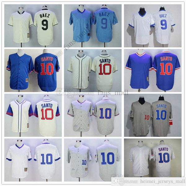 Filme Mitchell e Ness Baseball Jersey Vintage 10 Ron Santo Jersey 9 Javier Baez Stitched Breathable Sport Sale de alta qualidade homem azul cinza