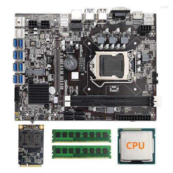 Placas-mãe b75 btc mineração placa-mãe CPU aleatória 2xddr3 8gb 1600mHz ram msata ssd 128g lga1155 8gpu pci-e para USB3.0 Eth mineiro