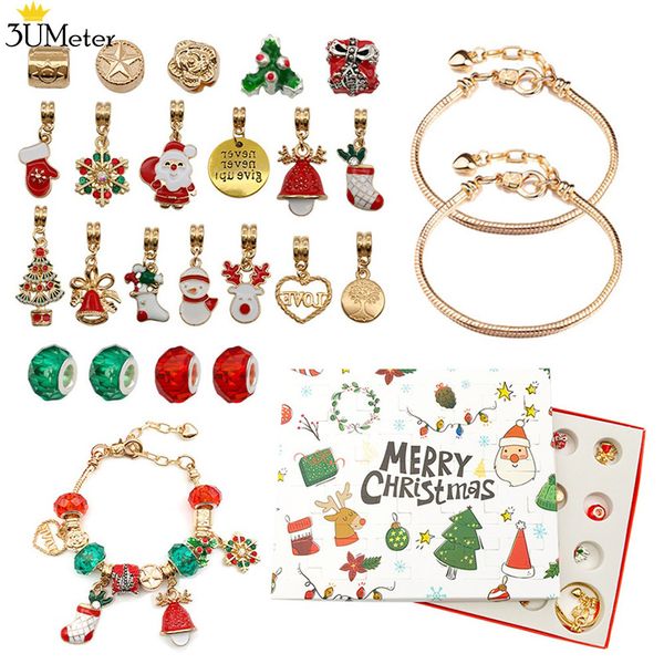 Braccialetti con ciondoli Calendario dell'Avvento di Natale Set di creazione di gioielli fai-da-te a tema Confezione regalo per donna 221024