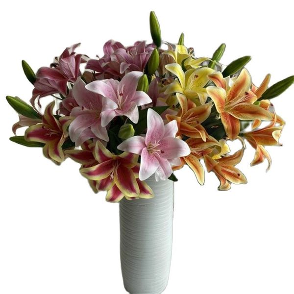 UN fiore finto Stampa 3D Giglio 7 teste per mazzo Simulazione Real Touch Lilium Brownii per centrotavola di nozze