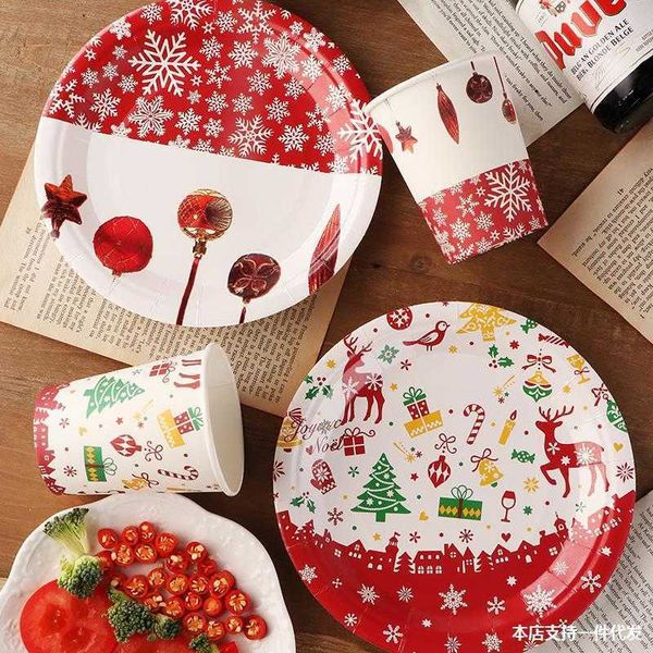 Tazze Stoviglie usa e getta addensate Festa di Natale Tazza di carta Piatto Snack Frutta Acqua Set Y2210