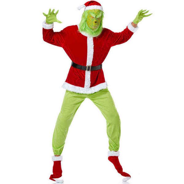 Sahne Giyin Yeni Noel Jolly Man Yeşil Elf Grinch Gel Flanel Yaramaz Hırsız Noel Geçit Töreni Cosplay Carnival Party Fantezi Elbise T220901