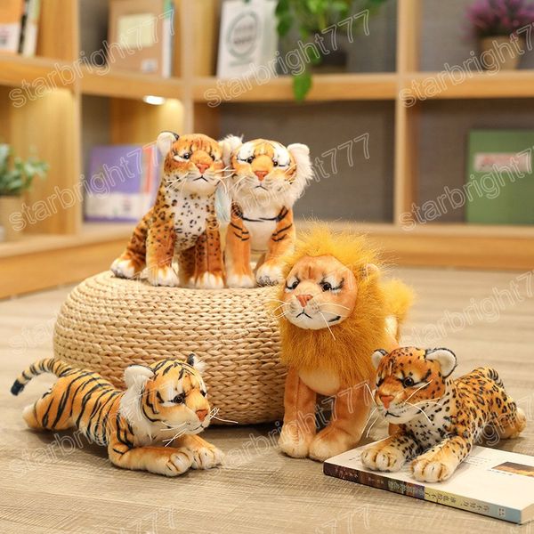 25см Жизненный тигр -леопард плюшевые игрушки мягкие дикие животные симуляция коричневая львиная кукла Дети Дети мальчик подарки на день рождения подарки