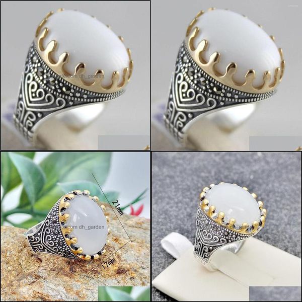 Fedi nuziali Fedi nuziali Vintage Gothic Gold Crown Moonstone Anello di fidanzamento Opal Stone naturale per le donne Boho Promise Jewelrywed Dhsqs