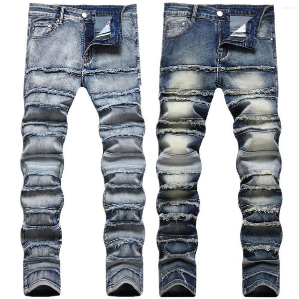 Jeans da uomo 2022 Pantaloni da uomo in denim casual con cuciture strappate elasticizzate strappate da uomo