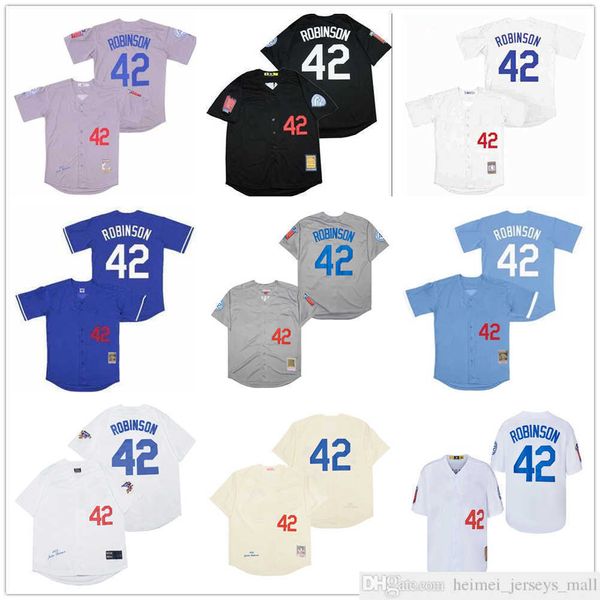 Film Mitchell und Ness Baseball Jersey Vintage 42 Jackie Robinson Jersey genäht atmungsaktiv Sport Verkauf hohe Qualität Mann schwarz Creme grau