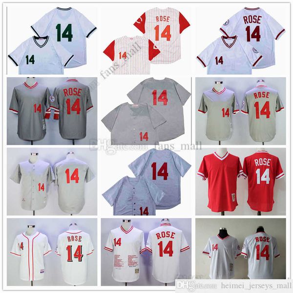 Film Mitchell ve Ness Beyzbol Forması Vintage 14 Pete Rose Jersey Dikiş Nefes Alabilir Spor Satışı Yüksek Kalite Retro Man Gray 1969 Kırmızı