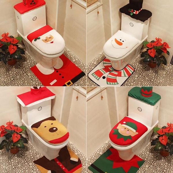 Decorações de Natal Creative Papai Noel Capa de assento conjuntos de roupas Titador de banheira Closestool tampa 3pcs/conjunto