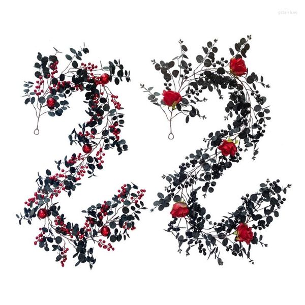 Flores decorativas 85ac Artificial Eucalyptus Folha Ramo Garland Garland Red Berry Decor Garden para banquete de casamento em casa