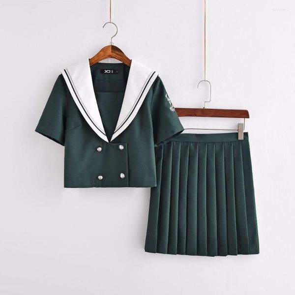 Roupas Conjuntos de roupas Chegada Verde Sailor Suit Sika Deer Bandbands JK Uniformes Chorus British School Girl Uniform Set S-xxl