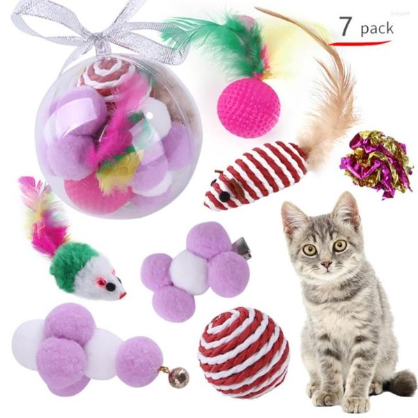 Cat Toys 7PCS Set interattivo con palline di lana, topo di piume, corda di carta e topi per gattino