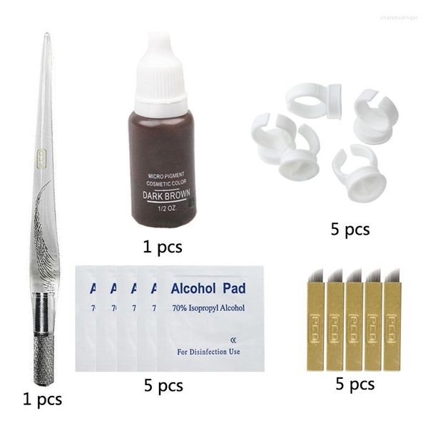 Dövme Tabancalar Kitleri Mikroblading Tebori Makyaj Manuel Kalem Kaş Pigment Seti 12pin İğne Bıçağı Mürekkep Yüzük Gövde Araçları