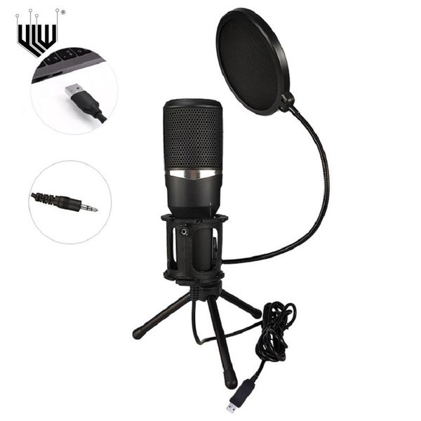 Microfones USB Gaming Microfone de 3,5 mm Condensador de estúdio Compatível com PC para gravação de áudio do youtube Chat de voz com filtro pop 221022