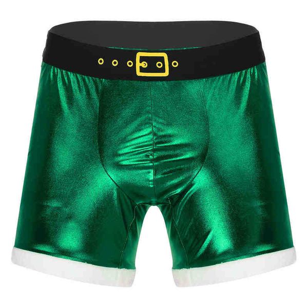 Stage Wear Lingerie sexy da uomo Culo aperto Custodia rigonfia Mutande Flanella Rifinitura Biancheria intima erotica Regalo di Natale Boxer metallizzato lucido T220901