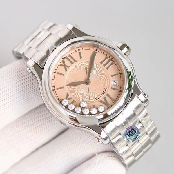 Elegante orologio meccanico da donna cassa in argento 316L 2892-2 movimento super integrato quadrante da 36 mm interno orologio impermeabile classico a sette diamanti in stile caldo