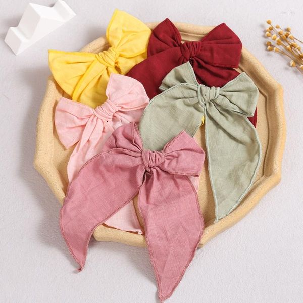 Accessori per capelli Bow Baby Clips For Girls Pin Forcine in cotone e lino Cute Long Tail Children Hairgrips Barrette