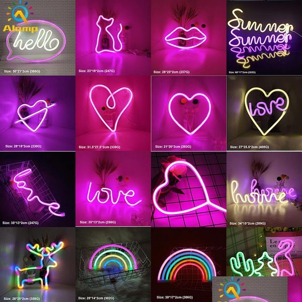 Led Neon Zeichen Smd2835 Indoor Nachtlicht Liebe Herz Regenbogen Katze Hause Beleuchtung Modell USB Dekorationen Tischlampen Für Ho Dhfes