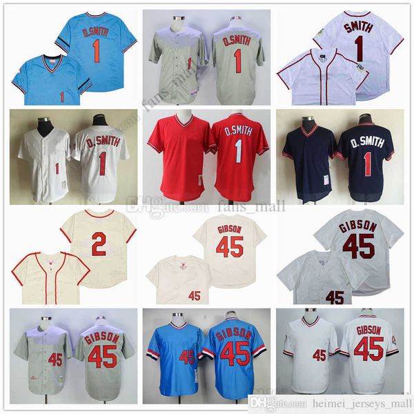 Filme Mitchell e Ness Baseball Jersey Vintage 1 Ozzie Smith Jersey 45 Bob Gibson #2 Costura Breatable Sport Sale Homens de alta qualidade