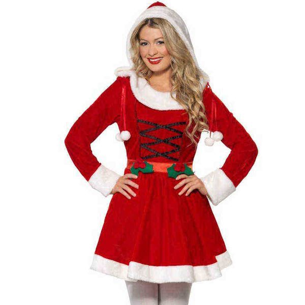 Sahne Giyin Yeni Noel Jolly Lady Noel Baba Gelin Tüy sevimli Elf Noel Kırmızı Takım Cosplay Karnaval Partisi Fantezi Elbise T220901