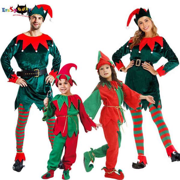 Stage Wear Eraspooky Deluxe Elfo di Natale Vieni per bambini adulti Babbo Natale Cosplay Famiglia Matching Fancy Dress Natale Capodanno Party Outfit T220901