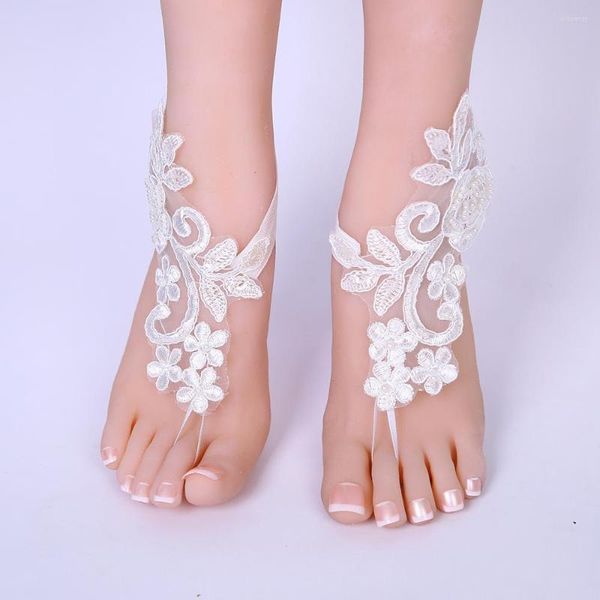 Cavigliere 2022 Bracciale alla caviglia in pizzo con catena del piede Sandali da sposa a piedi nudi da spiaggia da donna bianco nero