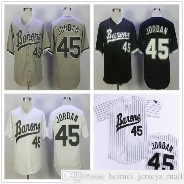 Vendita all'ingrosso MICHAEL Jodan # 45 BIRMINGHAM BARONS Maglie da baseball Nero Bianco Grigio cucita Film MICHAEL Birmingham Barons Retro Baseball