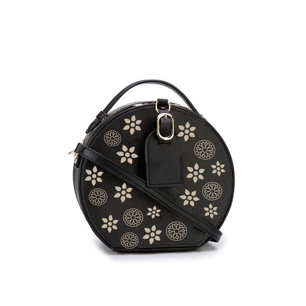Дизайнеры сумочки роскошная круговая сумка по кроссу круглую женское плечо -кошелек классический черный старый цветок подлинный кожа