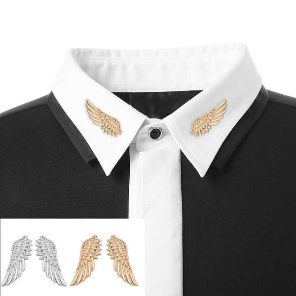 Pins Broschen 1 Paar Tren Wings für Frauen Feaer Unisex Brosche Kragen Gold Farbe Metall Schmuck Männer Cloing Shirts Anzug L221024