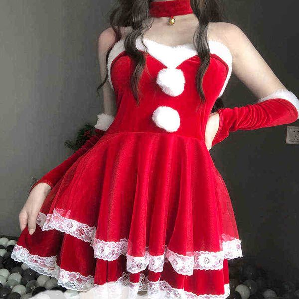 Palco vestido de coelhinho fofo, vestido de metrô de renda anime de Natal Papai Noel CLAUS Cosplay Venha Lolita Rabbit Maid Lingerie Set Drop Ship T220901