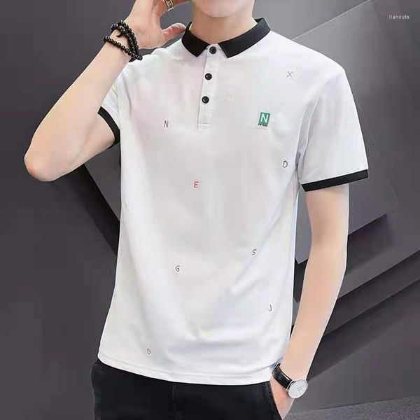 Мужские рубашки T 2022 Мужские футболка с коротким рукавом корейская летняя вышивка моды повседневные топы для мужской умной деловой одежды Slim Tee