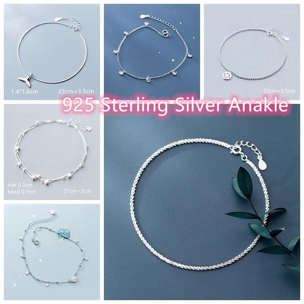 Tornozeleiras pura 925 Sterling Silver Snake Chain para mulheres Sumber Star Star Mermaid Taile Beach Bracelet
