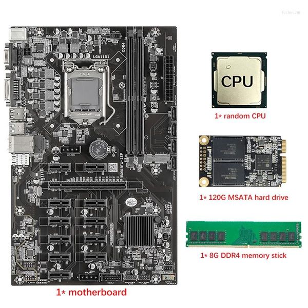 Материнские платы B250 12 PCIe Mining Motherboard со случайным процессором 120G MSATA SSD DDR4 8G RAM LGA1151 SODIMM SATA3 USB3.0 VGA для BTC