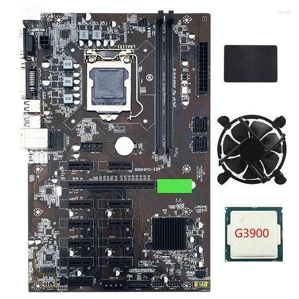 Материнские платы B250 BTC Mining Motherboard USB3.0 SATA3.0 LGA1151 с SATA SSD 120G G3900 CPU Охлаждающий вентилятор Hooling Support DDR4 VGA для майнера