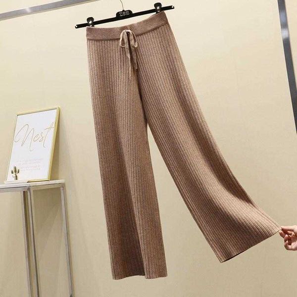 Calças femininas capris 2022 nova cortina de cintura alta calças largas outono e inverno moda solta malha calças de perna reta rendas casuais roupas femininas t221024