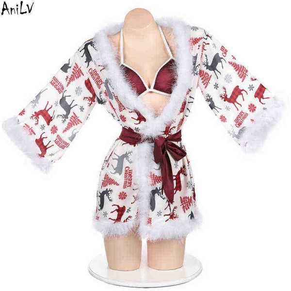 Stage Wear Anilv Christmas Eve Women Women Bikini Bathrobe Set Swimsuit Sukumizu vem Xmas Snowflake Elk Pijamas Lingerie Cosplay T220901