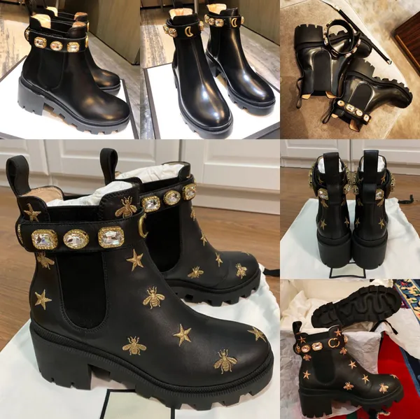Новые ботильоны, осенне-зимняя кожаная обувь, туфли на платформе со стразами, высокие каблуки, эластичный дизайнер, нескользящая мода Doc Martens 35-41