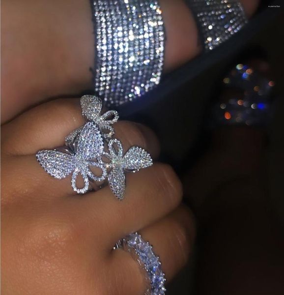 Anéis de casamento Iced Out Bling CZ jóias Micro Pave Clear Zircônia cúbica 3 PCs Cocktail Butterfly Ring Ring da moderna senhora