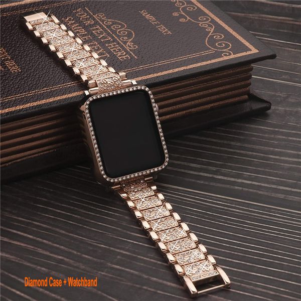 Bling Diamond Case, совместимые с Apple Watch Band 45 мм 44 мм 40 мм 41 мм 42 мм 38 мм IWATCH Кожаный блеск, блестящий браслет для iWatch SE серии 8 7 6 5 4 Женщины