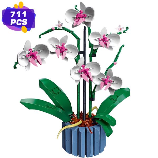 Buquê de flores de orquídea em blocos 10311 Conjunto de decoração de plantas para adultos; Crie uma peça de exibição A casa ou o escritório 221024