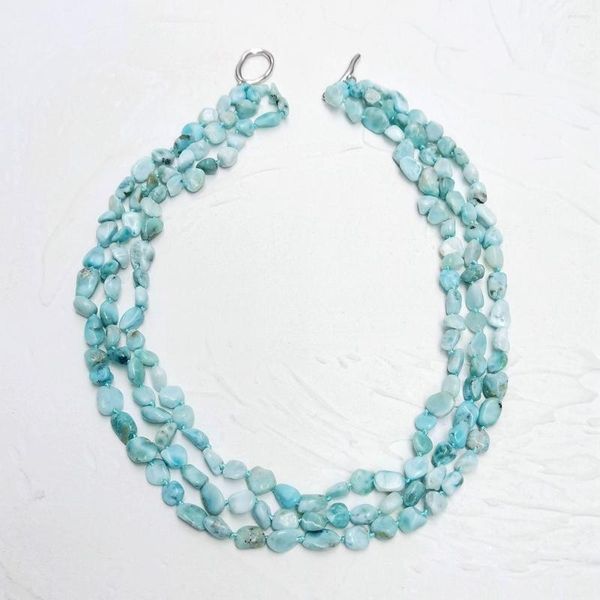 Halsband Lii Ji Blaue Statement-Halskette Larimar Dominica-Stein 51 cm Perle 3 Reihen Lagerverkauf Damen